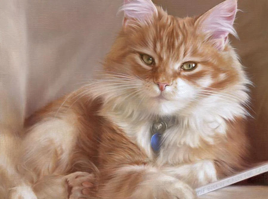 Realistic oil painting of cat Dudley by Nicholas Beall