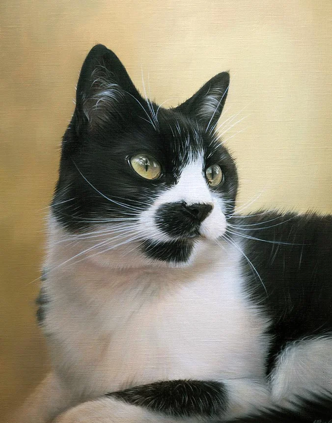 Tiddles the cat, traditional oil painting by Nicholas Beall