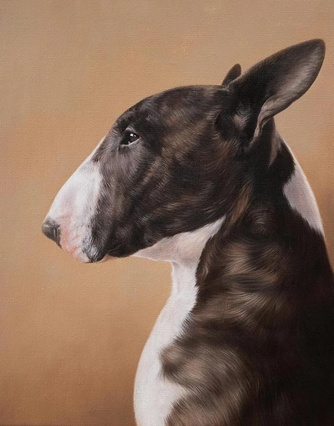 Oil painting of Patton the dog by Nicholas Beall