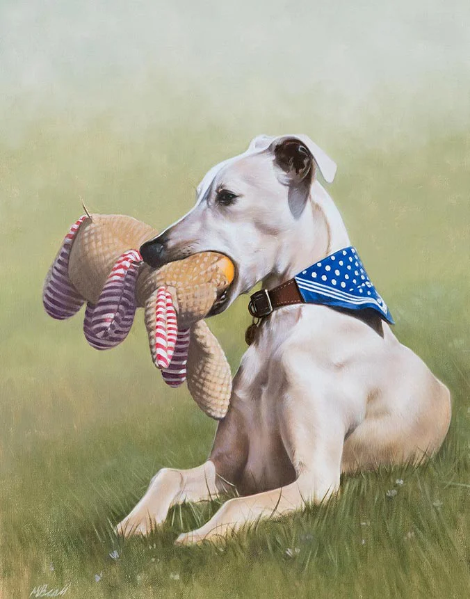 Oil painting of Monty the Whippet by Nicholas Beall