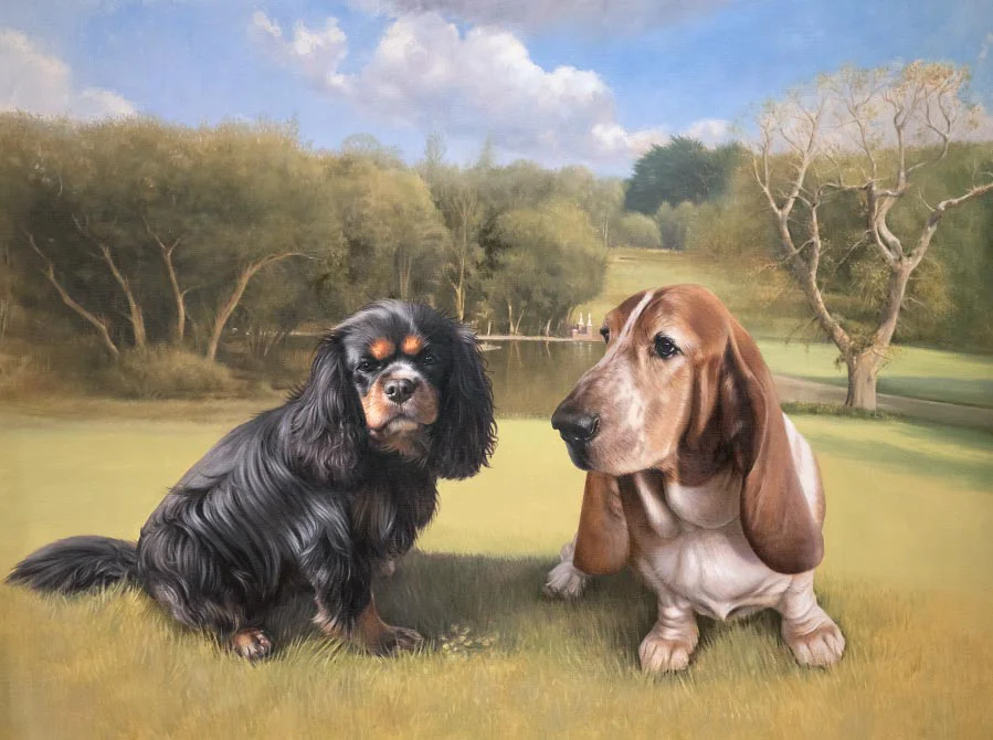 Bilbo and Mr Kipling dog oil painting by Nicholas Beall