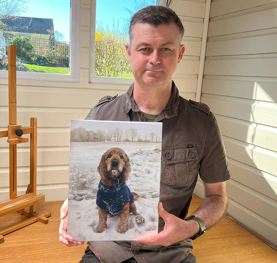 Nicholas with the painting for John Nettles