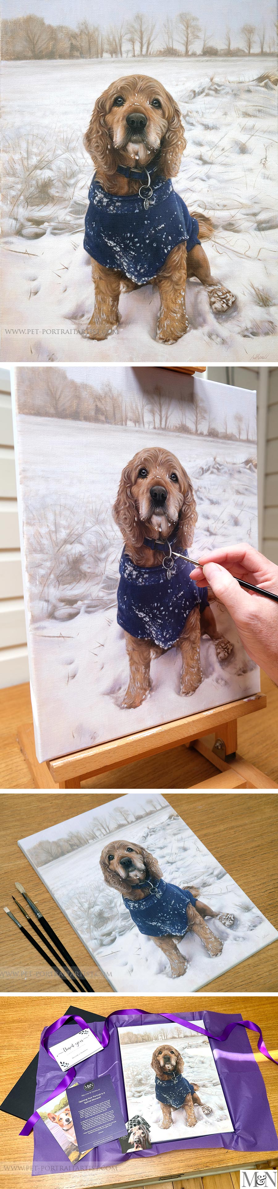 Hand-painted portrait of a spaniel in oil, for John Nettles